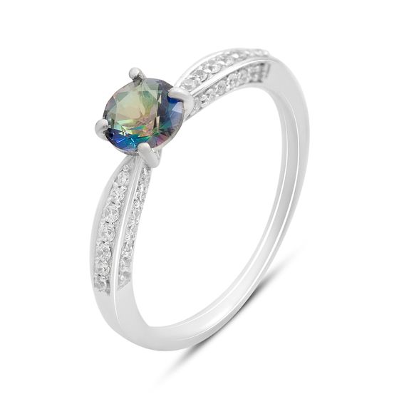 Серебряное кольцо с мистик топазом 0.979ct, фианитами