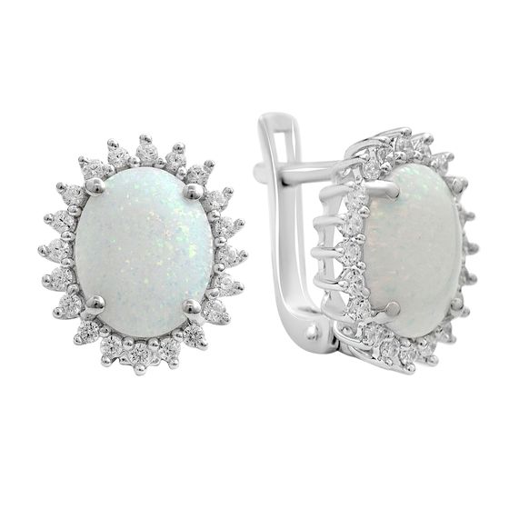 Серебряные серьги с опалом, фианитами