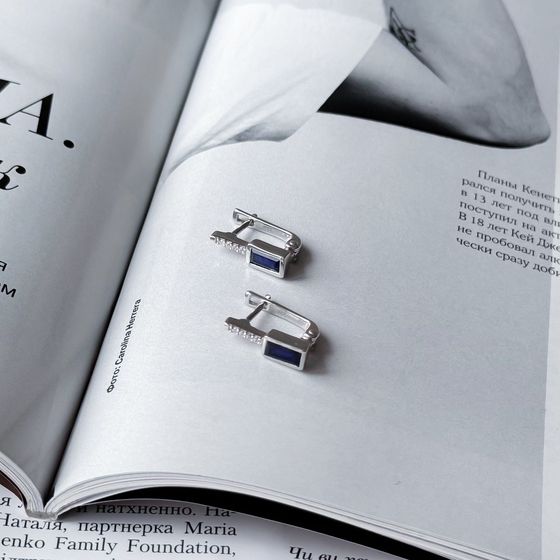 Серебряные серьги с сапфиром 1.362ct, фианитами