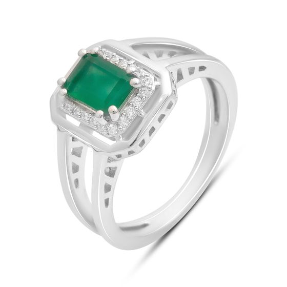 Серебряное кольцо с агатом 1.209ct, фианитами