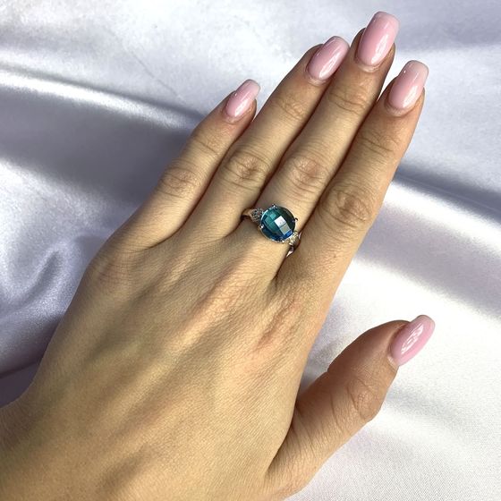 Серебряное кольцо с топазом Лондон Блю 3.027ct