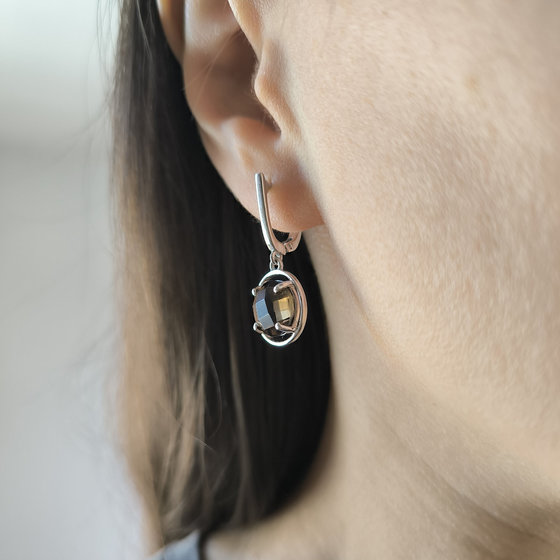 Серебряные серьги с раухтопазом (дымчатым кварцем) 6.525ct