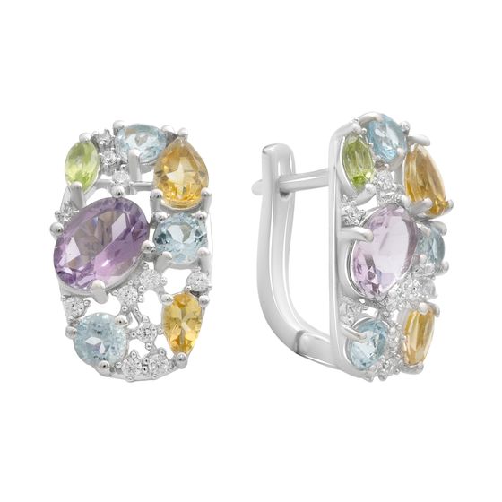 Серебряные серьги с аметистом 5.903ct, цитрином, хризолітом, топазом