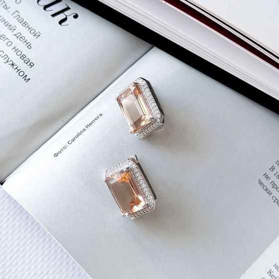 Серебряные серьги с морганитом nano 14.193ct, фианитами
