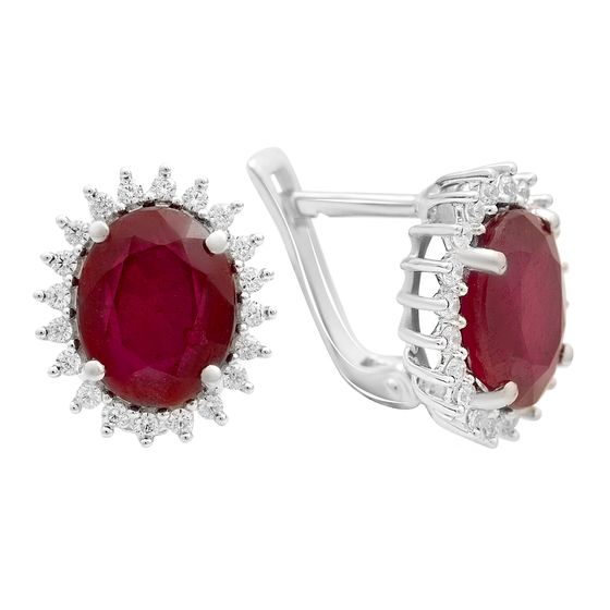 Серебряные серьги с рубином 7.87ct, фианитами