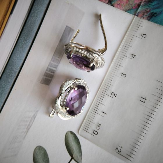 Серебряные серьги с аметистом 10.688ct