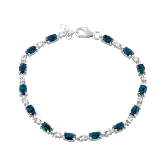 Серебряный браслет с опалом 3.042ct, фианитами