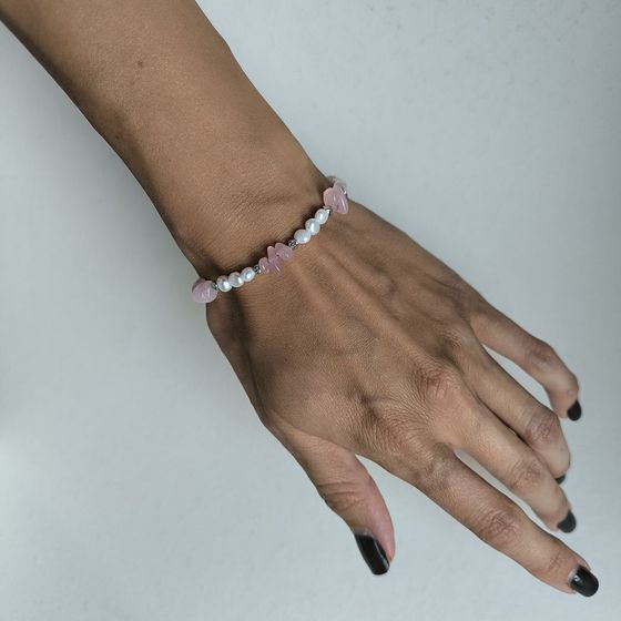 Серебряный браслет с кварцем, жемчугом барочным