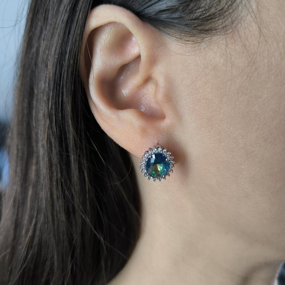 Серебряные серьги с мистик топазом 4.228ct