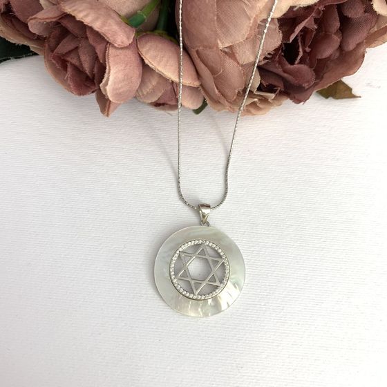 Серебряная подвеска с перламутром, фианитами