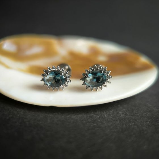 Серебряные серьги с топазом Лондон Блю 1.467ct