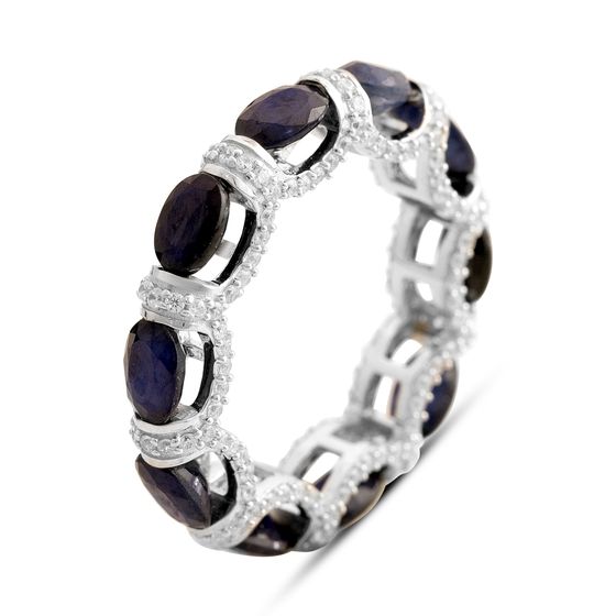 Серебряное кольцо с сапфиром 7.976ct, фианитами