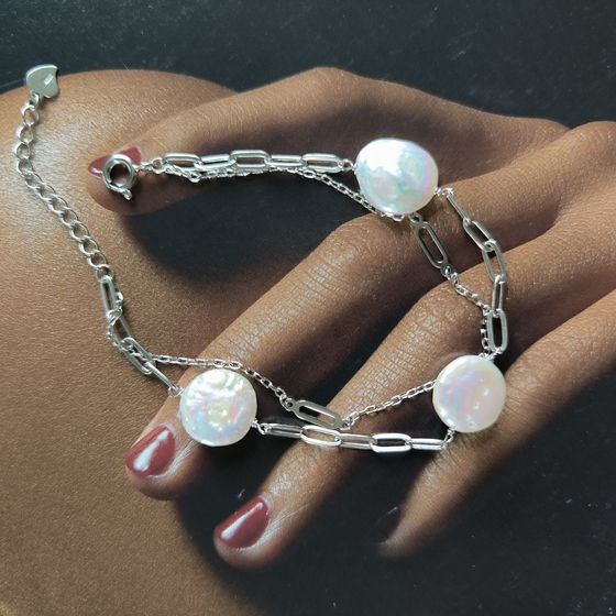 Серебряный браслет с жемчугом барочным