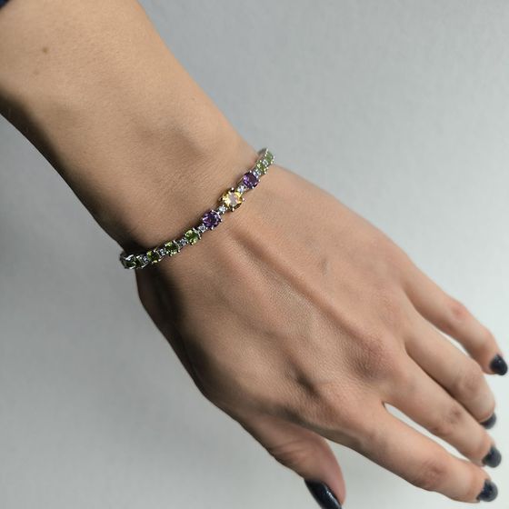 Серебряный браслет с аметистом, цитрином, хризолітом, топазом