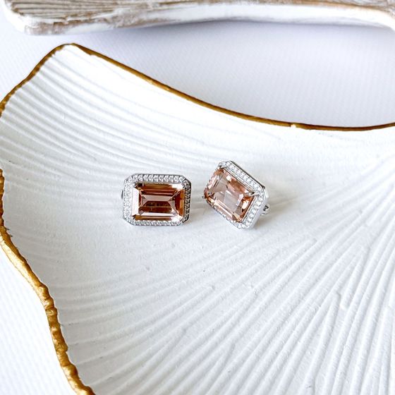 Серебряные серьги с морганитом nano 14.193ct, фианитами