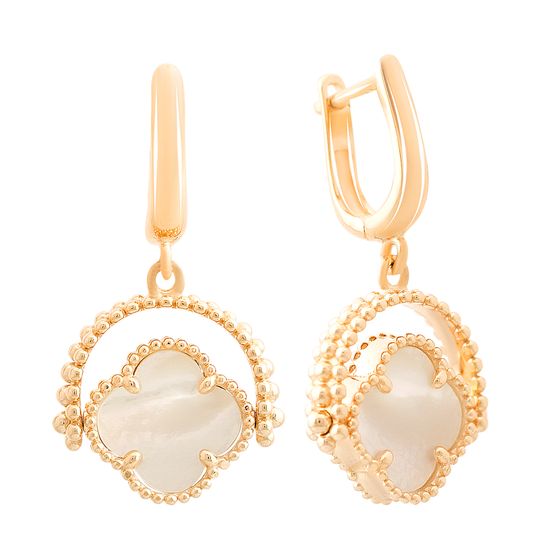Золотые серьги с перламутром, фианитами 0.02ct