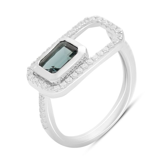 Серебряное кольцо с топазом Лондон Блю 1.313ct, фианитами