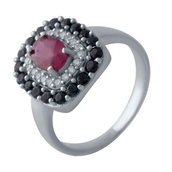 Серебряное кольцо с рубином, сапфиром