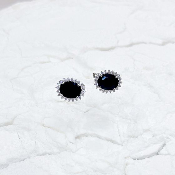 Серебряные серьги с сапфиром 7.199ct, фианитами