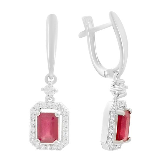 Серебряное кольцо с рубином, фианитами