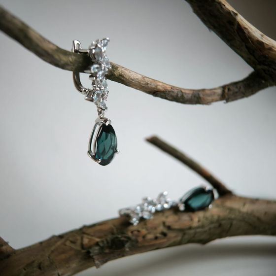 Серебряные серьги с топазом Лондон Блю 9.407ct, топазом