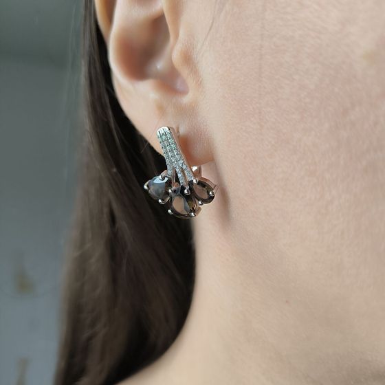 Серебряные серьги с раухтопазом (дымчатым кварцем) 6.183ct, фианитами