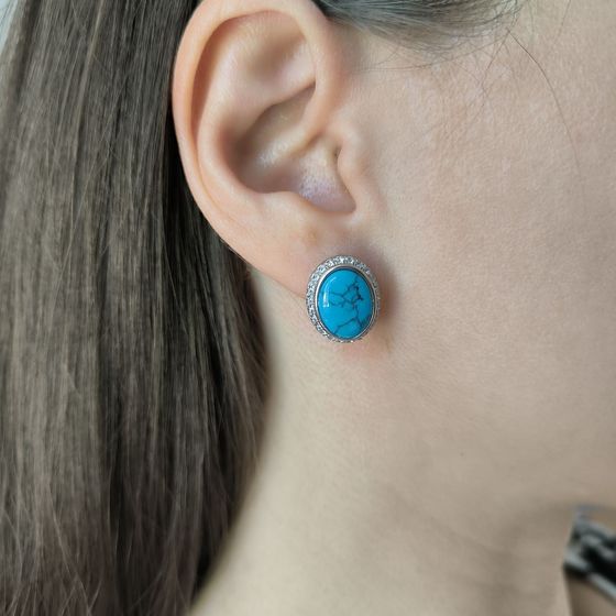 Серебряные серьги с бирюзой, фианитами