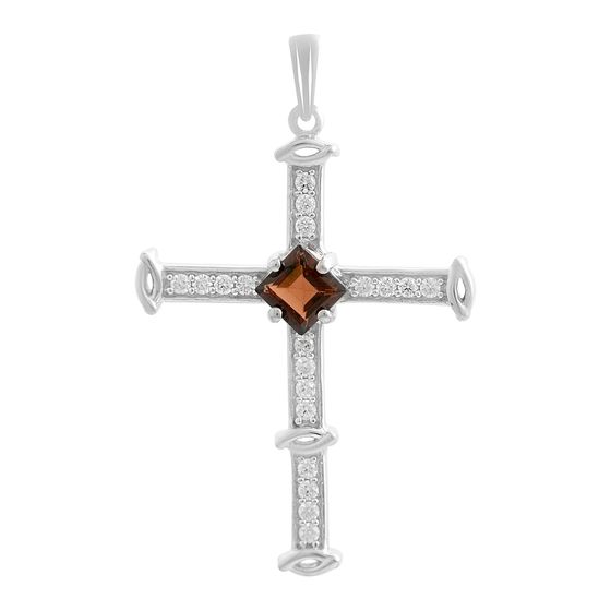 Серебряный крестик с гранатом 1.37ct, фианитами