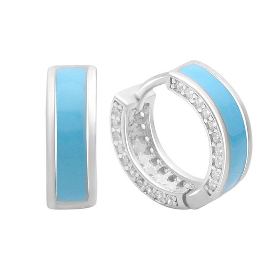 Серебряные серьги с фианитами, емаллю