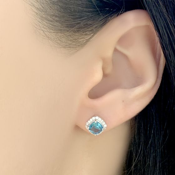 Серебряные серьги с топазом Лондон Блю 1.461ct
