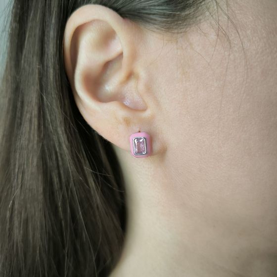 Серебряные серьги с фианитами, емаллю