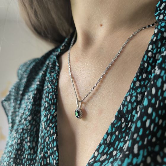 Серебряная подвеска с сапфиром 1.098ct, фианитами