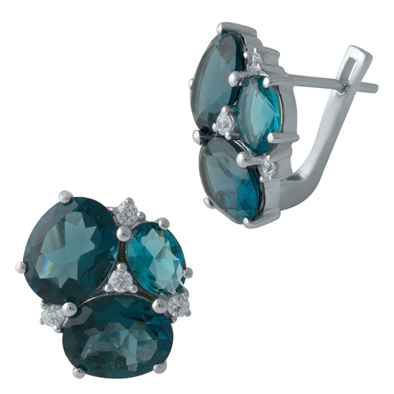 Серебряные серьги с топазом Лондон Блю 4.929ct