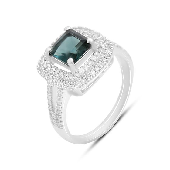 Серебряное кольцо с топазом Лондон Блю 2.513ct, фианитами