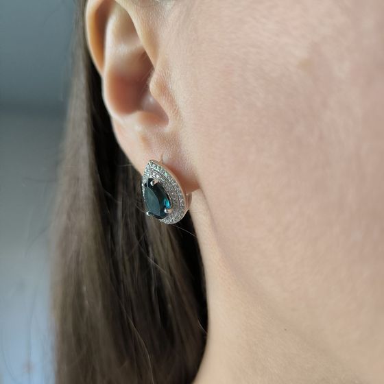 Серебряные серьги с топазом Лондон Блю 4.428ct, фианитами