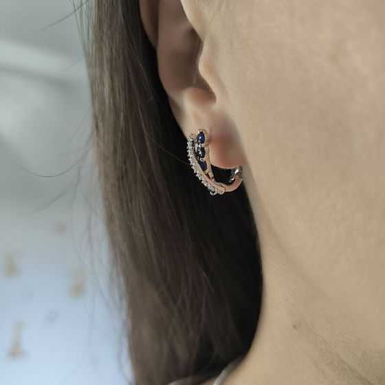 Серебряные серьги с сапфиром 1.845ct, фианитами