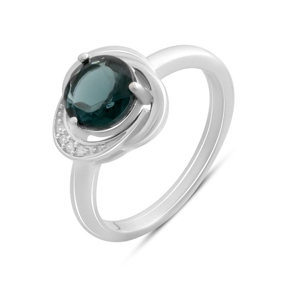 Серебряное кольцо с топазом Лондон Блю 1.133ct, фианитами