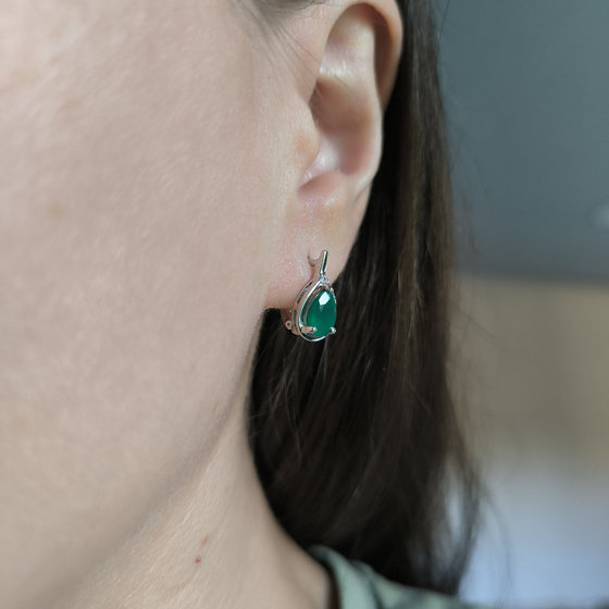 Серебряные серьги с агатом 2.235ct, фианитами