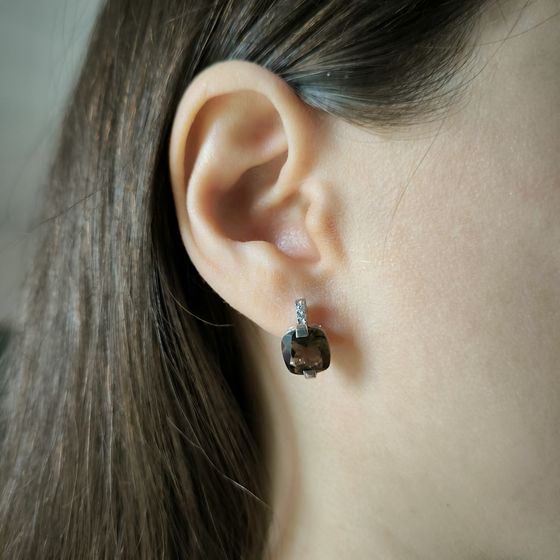 Серебряные серьги с раухтопазом (дымчатым кварцем), фианитами