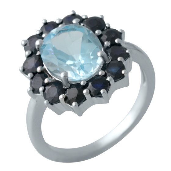 Серебряное кольцо с сапфиром 5.58ct, топазом