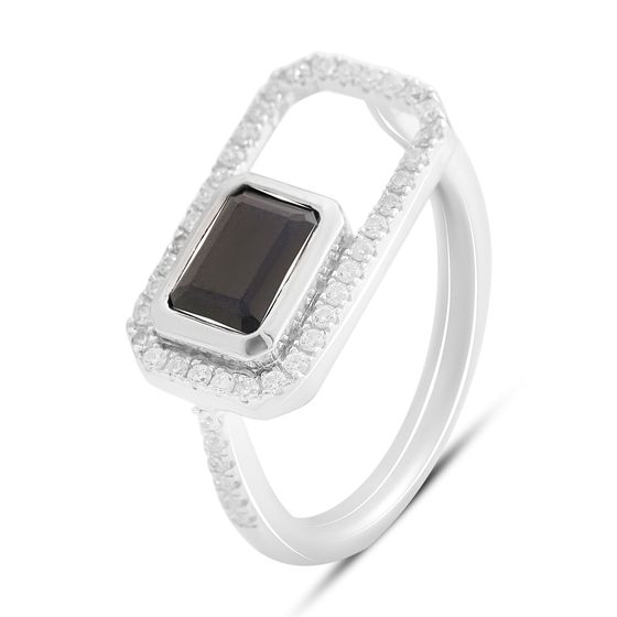 Серебряное кольцо с сапфиром 1.735ct, фианитами