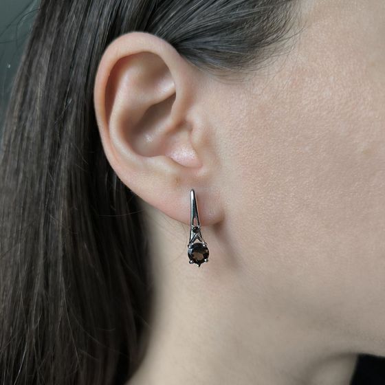 Серебряные серьги с раухтопазом (дымчатым кварцем) 1.617ct
