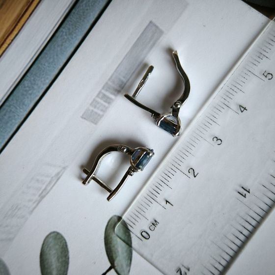 Серебряные серьги с сапфиром 2.08ct, фианитами