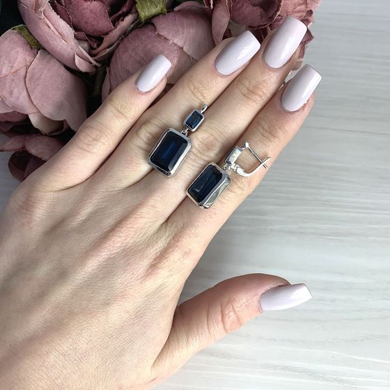 Серебряные серьги с топазом Лондон Блю 12.384ct