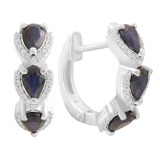 Серебряные серьги с сапфиром 3.264ct, фианитами