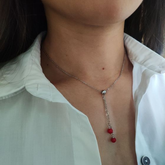 Серебряное колье с кораллом