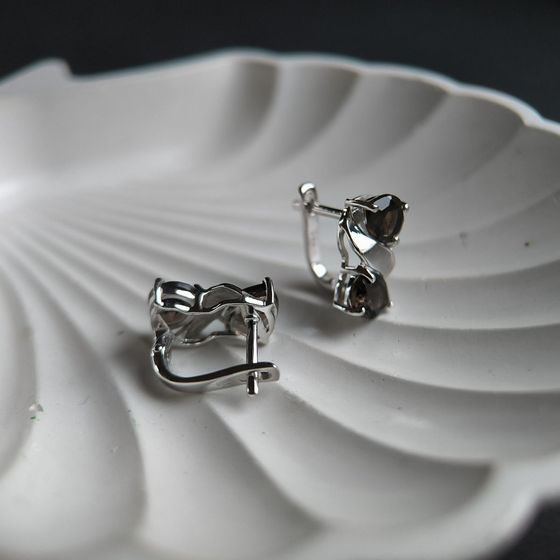 Серебряные серьги с раухтопазом (дымчатым кварцем) 3.842ct