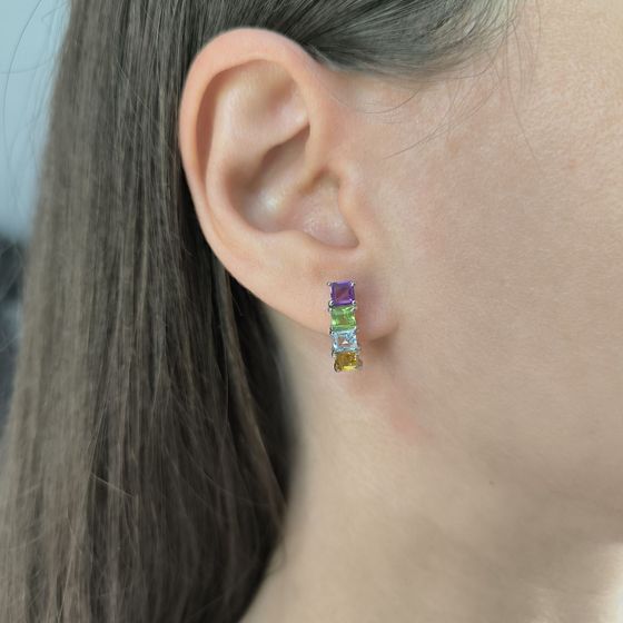 Серебряные серьги с аметистом 3.007ct, цитрином, хризолітом