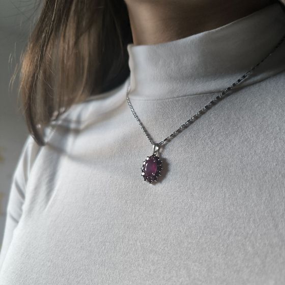 Серебряная подвеска с рубином 5.59ct, гранатом