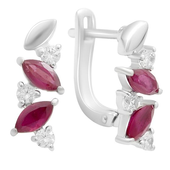 Серебряные серьги с рубином 2.15ct, фианитами